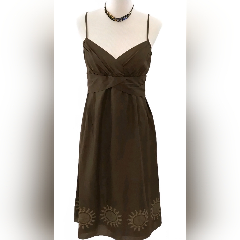 LOFT Brown A-line Sweetheart Midi Dress